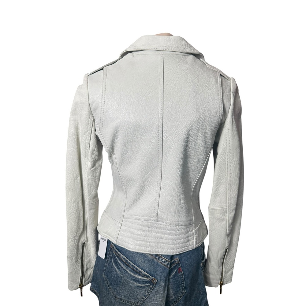 BCBGMAXAZRIA  Leather Moto Jacket Gold Hardware White XS - Picture 4 of 9